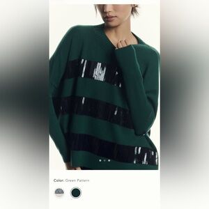 NWT new small Anthropologie Maeve cashmere sequin striped sweater green black